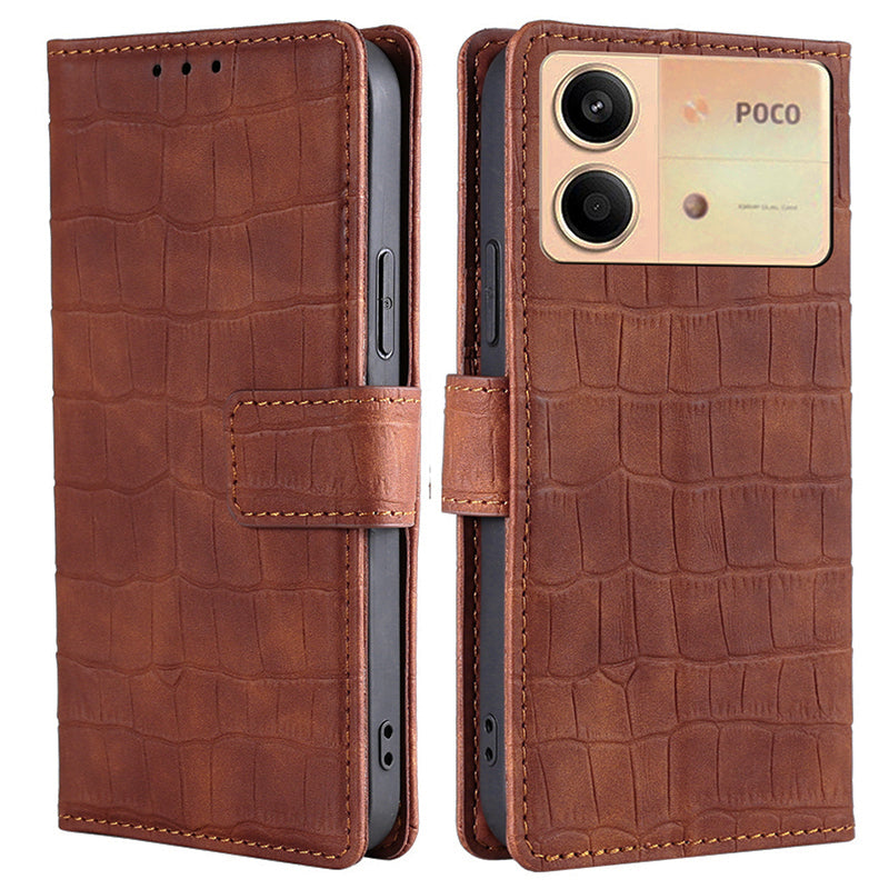 For Xiaomi Redmi Note 13R Pro 5G Wallet Case Crocodile Texture Leather Phone Cover - Brown