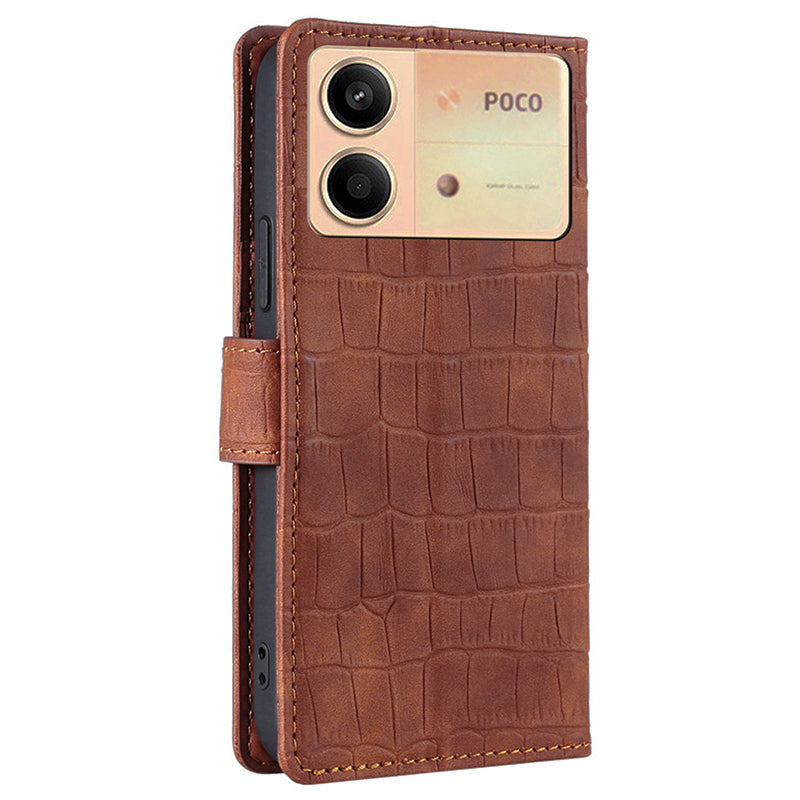 For Xiaomi Redmi Note 13R Pro 5G Wallet Case Crocodile Texture Leather Phone Cover - Brown