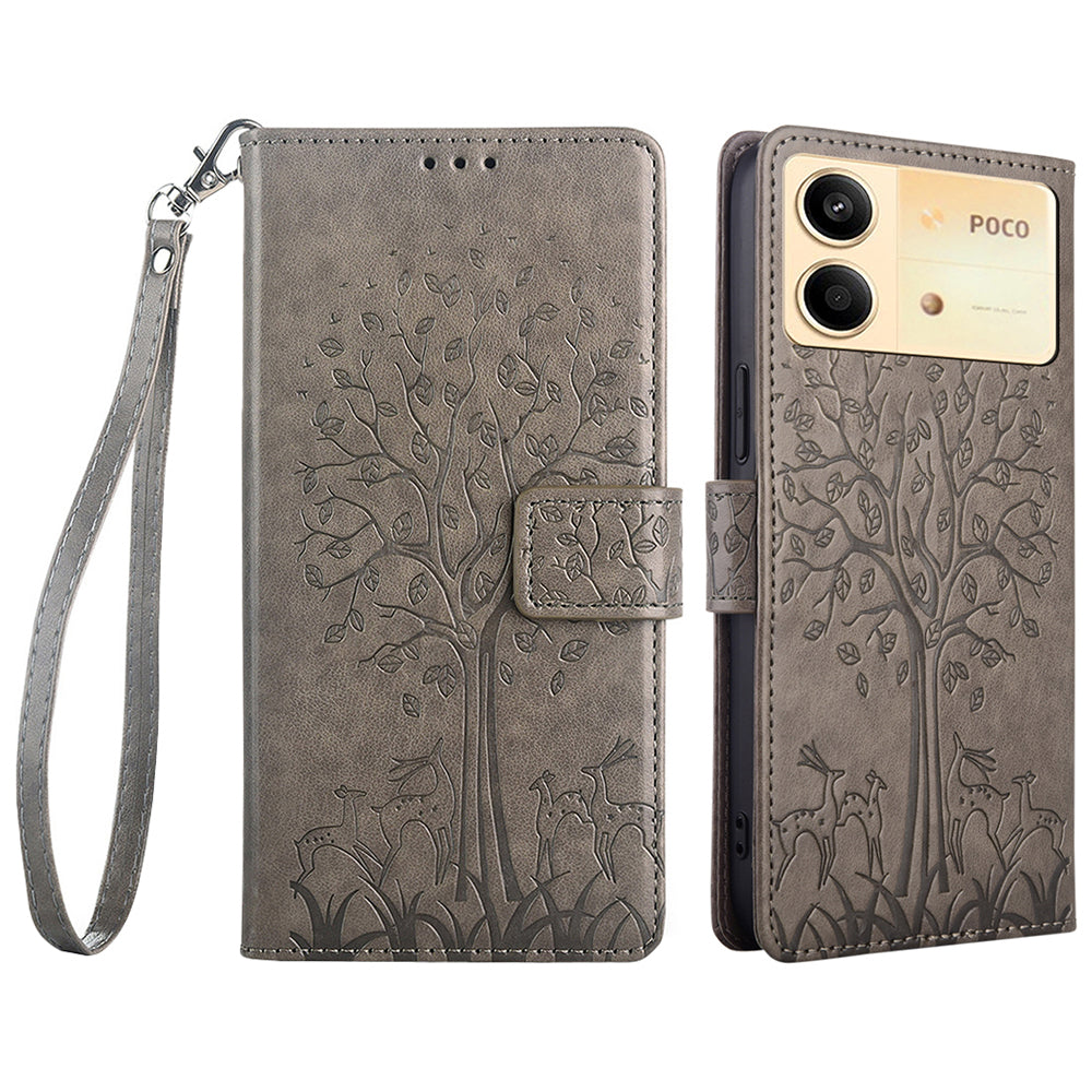 For Xiaomi Redmi Note 13R Pro 5G Case Imprinted PU Leather Wallet Stand Phone Cover - Grey