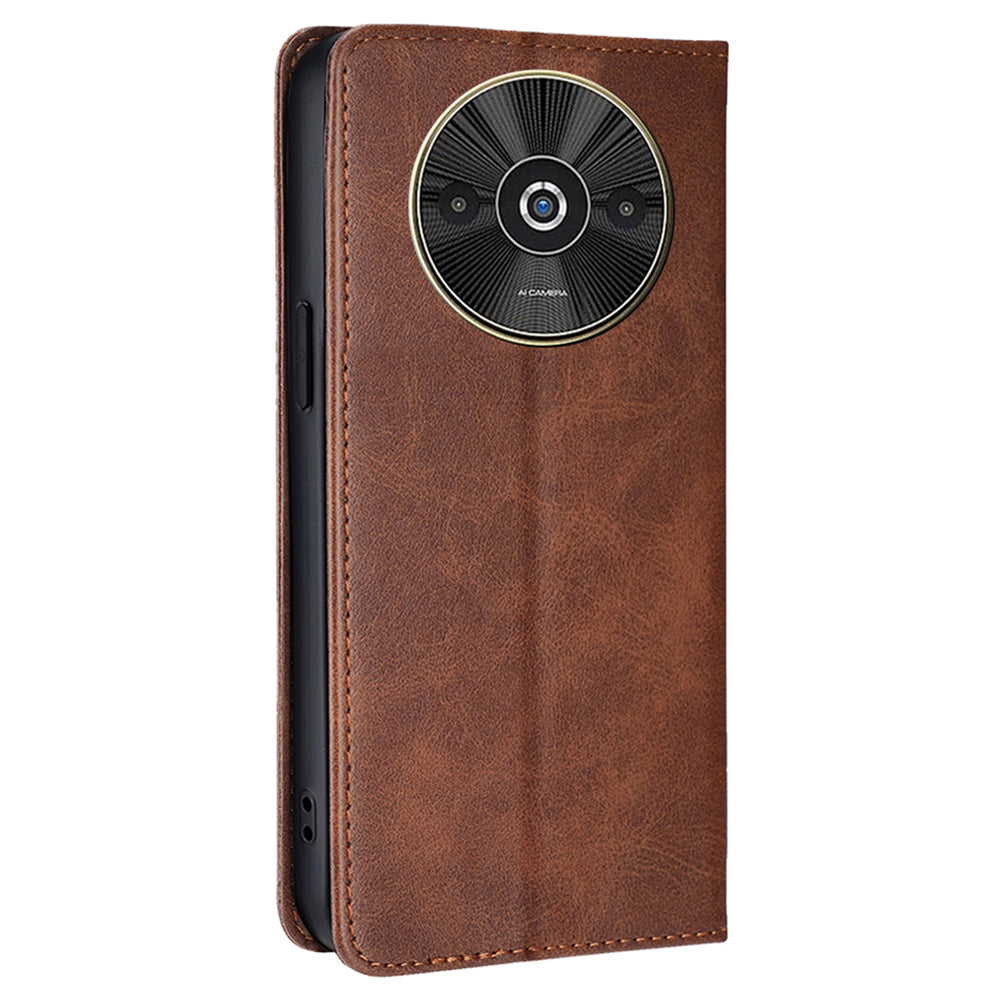 For Xiaomi Redmi A3 / Poco C61 4G Wallet Case Magnetic Auto-absorbed Leather Phone Cover - Brown