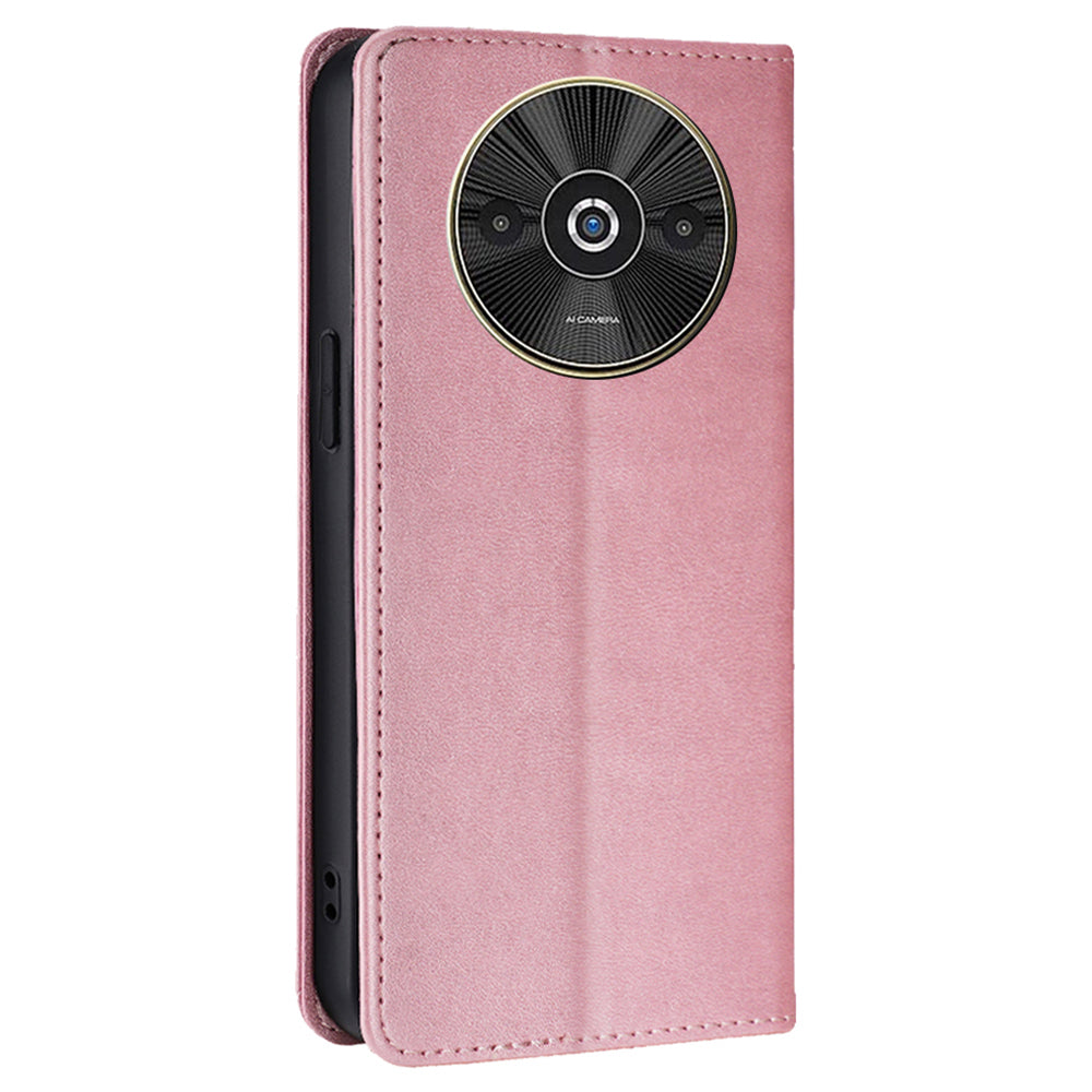 For Xiaomi Redmi A3 / Poco C61 4G Wallet Case Magnetic Auto-absorbed Leather Phone Cover - Rose Gold