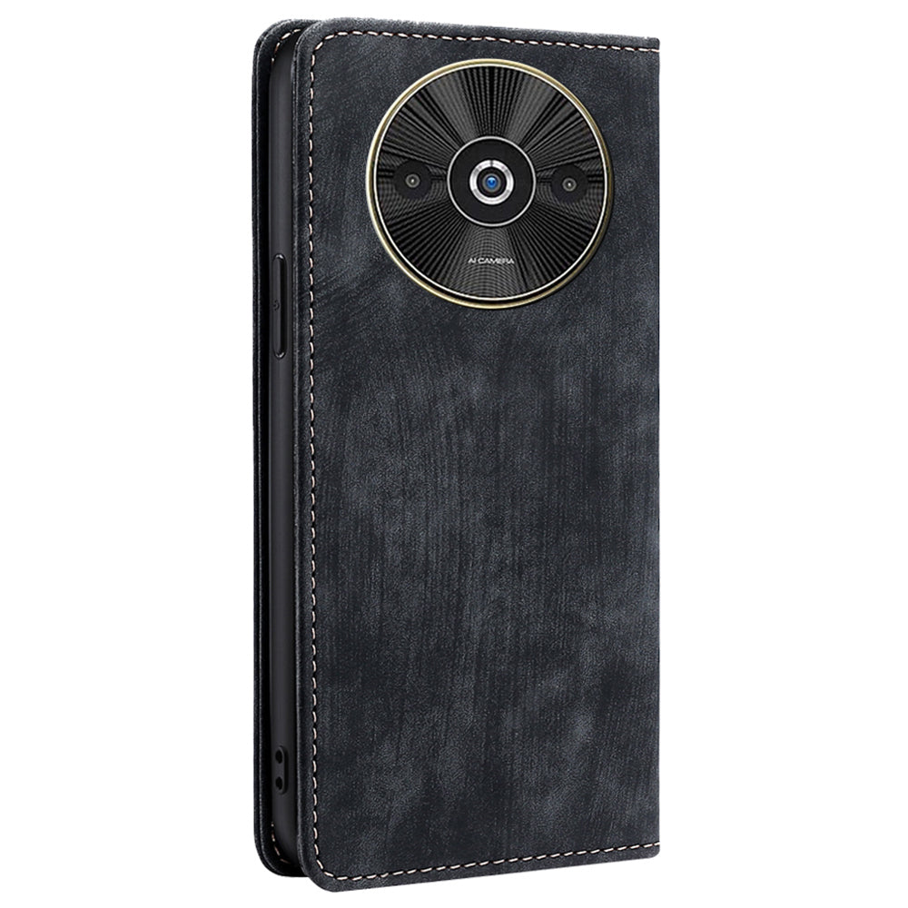 For Xiaomi Redmi A3 / Poco C61 4G Folio Flip Case RFID Blocking Card Holder Shockproof Phone Cover - Black