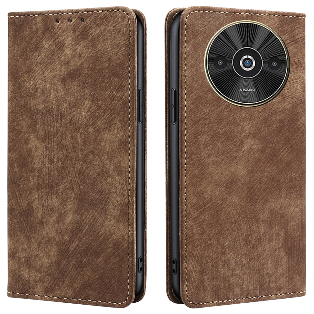 For Xiaomi Redmi A3 / Poco C61 4G Folio Flip Case RFID Blocking Card Holder Shockproof Phone Cover - Brown