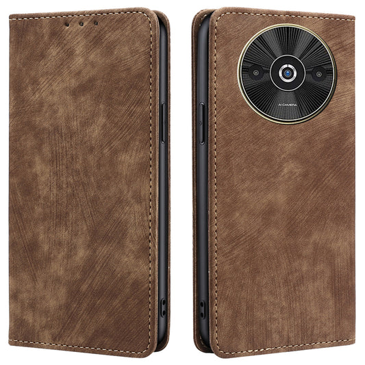 For Xiaomi Redmi A3 / Poco C61 4G Folio Flip Case RFID Blocking Card Holder Shockproof Phone Cover - Brown