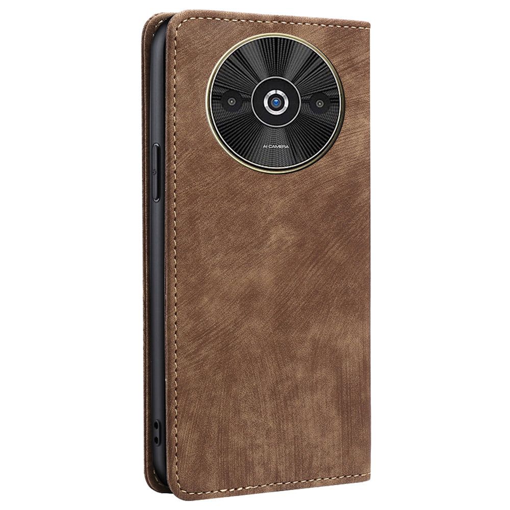 For Xiaomi Redmi A3 / Poco C61 4G Folio Flip Case RFID Blocking Card Holder Shockproof Phone Cover - Brown