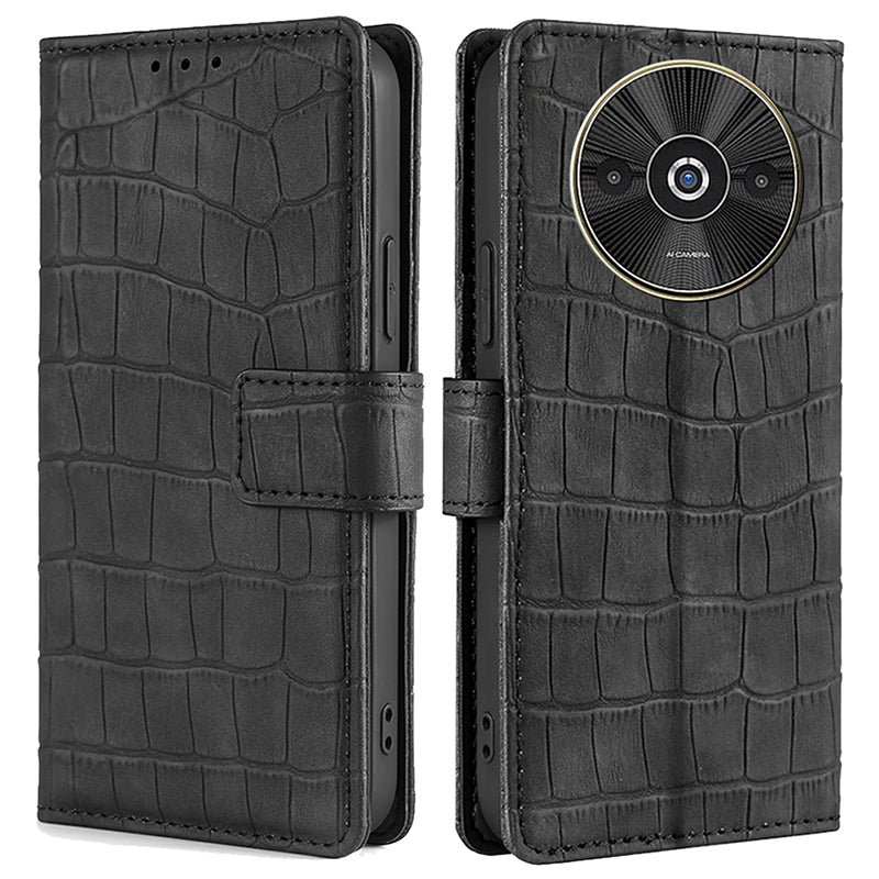 For Xiaomi Redmi A3 / Poco C61 4G Case Crocodile Texture Skin-touch Leather Wallet Phone Cover - Black