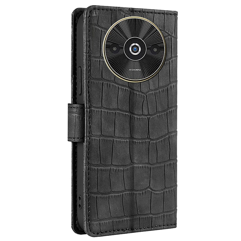 For Xiaomi Redmi A3 / Poco C61 4G Case Crocodile Texture Skin-touch Leather Wallet Phone Cover - Black