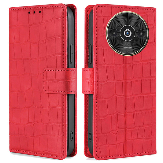For Xiaomi Redmi A3 / Poco C61 4G Case Crocodile Texture Skin-touch Leather Wallet Phone Cover - Red