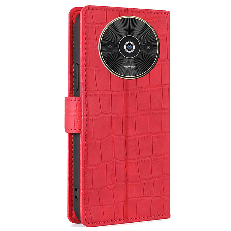 For Xiaomi Redmi A3 / Poco C61 4G Case Crocodile Texture Skin-touch Leather Wallet Phone Cover - Red