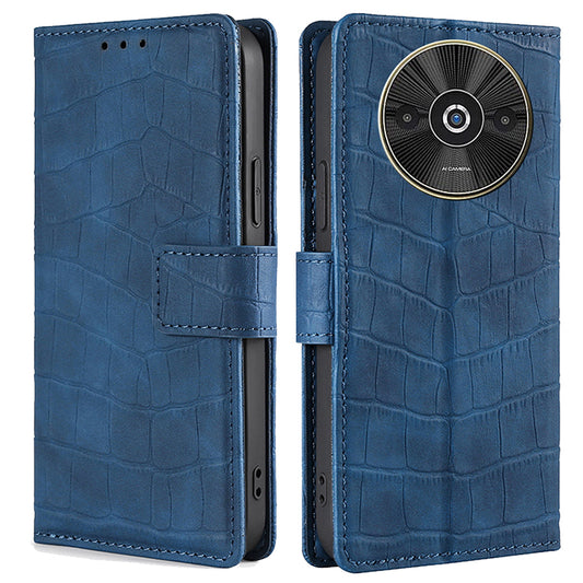 For Xiaomi Redmi A3 / Poco C61 4G Case Crocodile Texture Skin-touch Leather Wallet Phone Cover - Blue