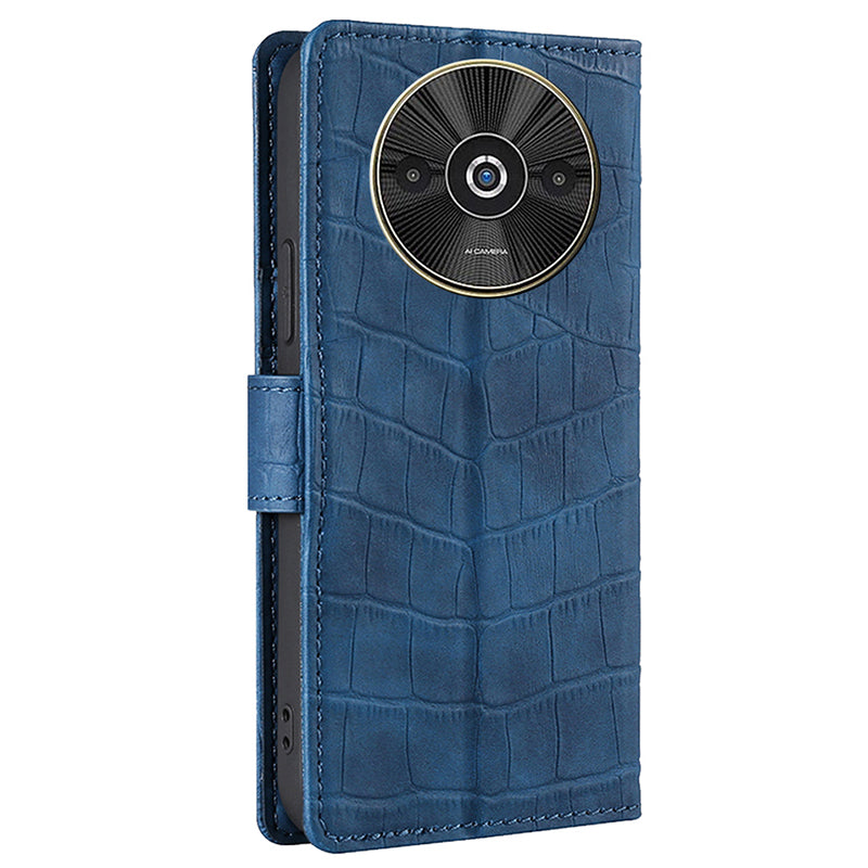 For Xiaomi Redmi A3 / Poco C61 4G Case Crocodile Texture Skin-touch Leather Wallet Phone Cover - Blue
