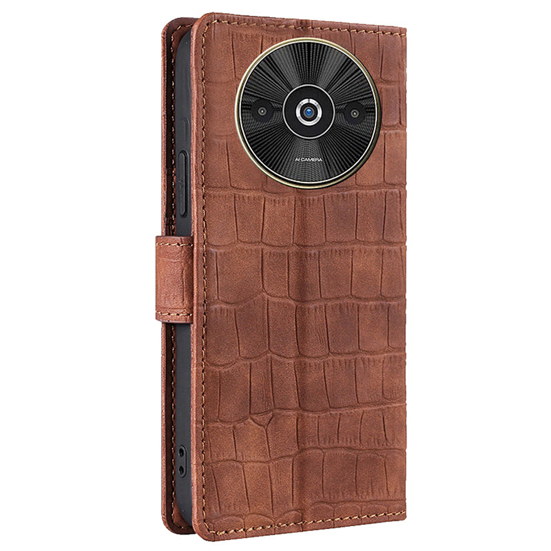 For Xiaomi Redmi A3 / Poco C61 4G Case Crocodile Texture Skin-touch Leather Wallet Phone Cover - Brown