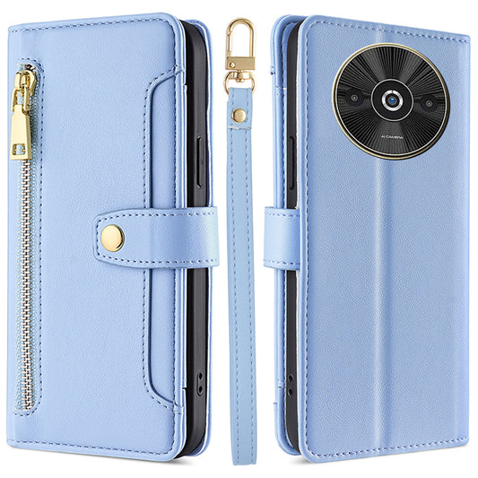 For Xiaomi Redmi A3 / Poco C61 4G Crossbody Phone Case Wallet Zipper Pocket Leather Cover - Blue