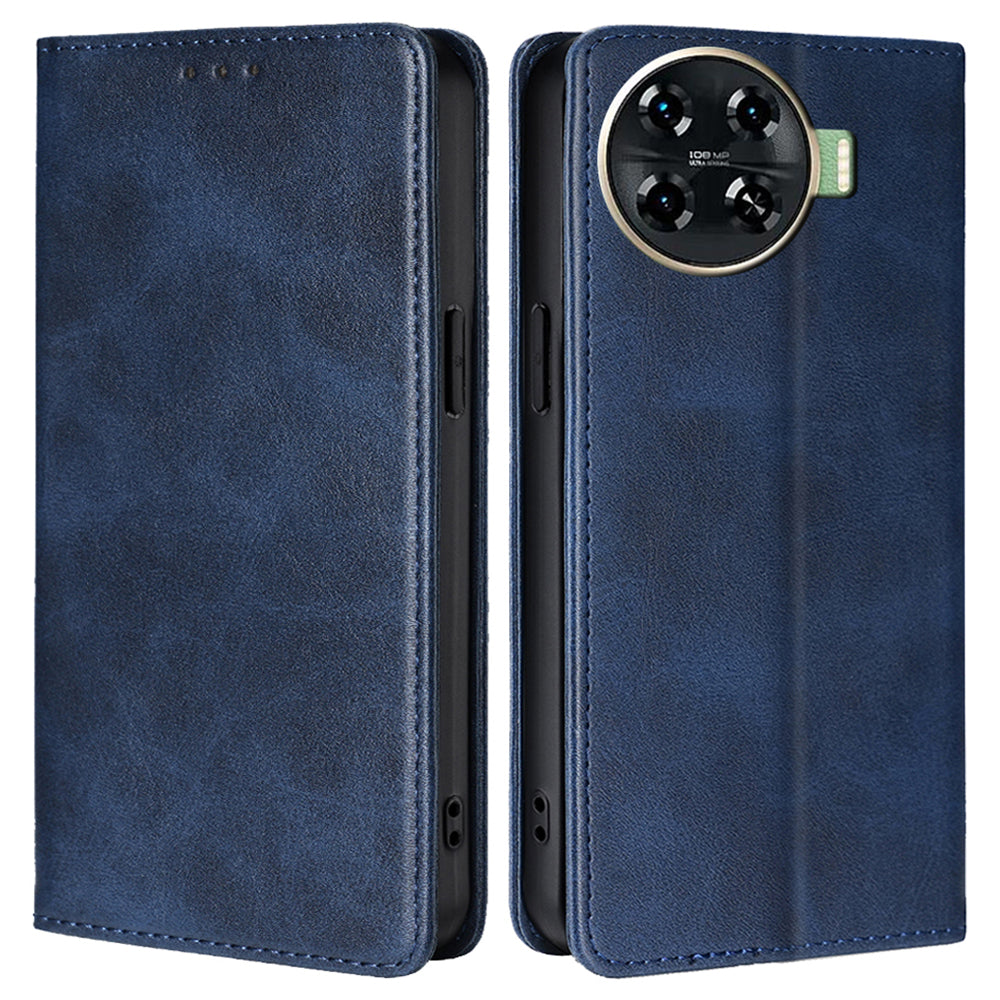 For Transsion Tecno Spark 20 Pro+ Case Calf Texture Leather Wallet Cover Magnetic Closing - Sapphire