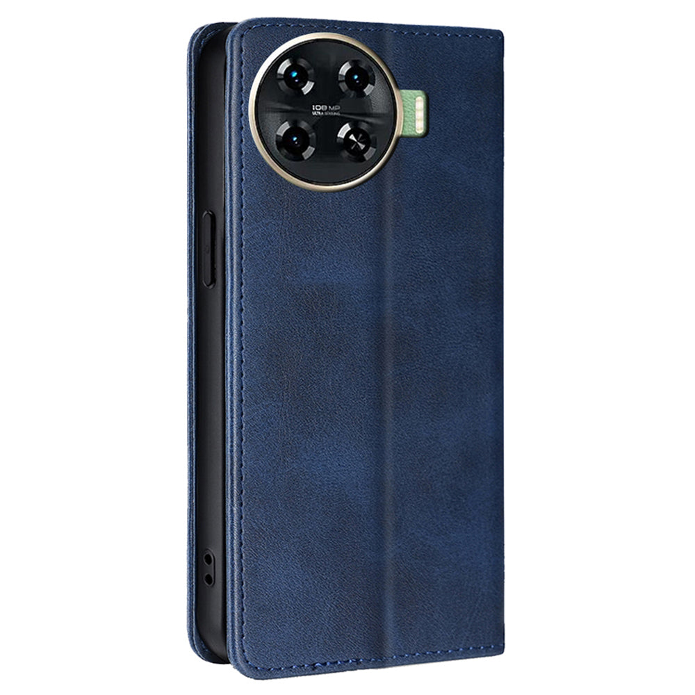For Transsion Tecno Spark 20 Pro+ Case Calf Texture Leather Wallet Cover Magnetic Closing - Sapphire
