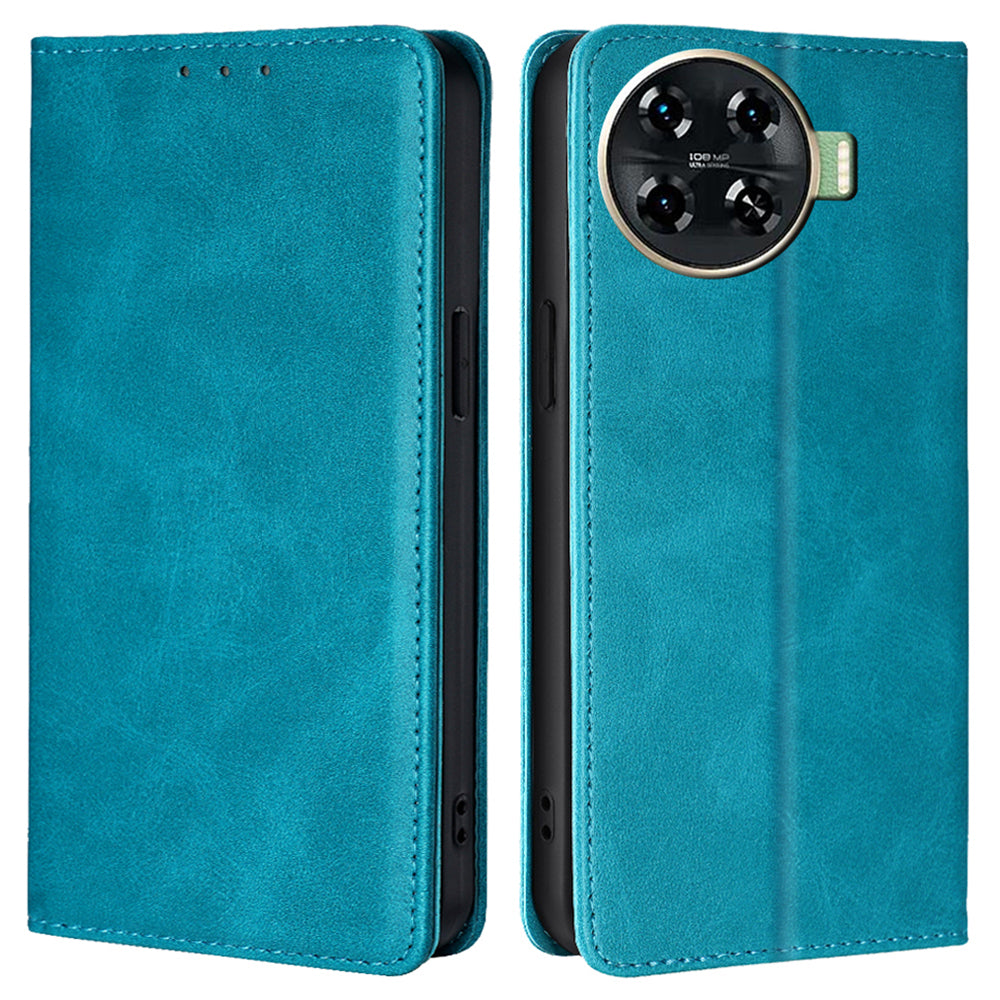 For Transsion Tecno Spark 20 Pro+ Case Calf Texture Leather Wallet Cover Magnetic Closing - Baby Blue