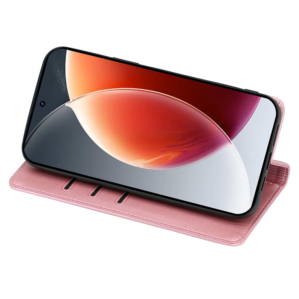 For Transsion Tecno Spark 20 Pro+ Case Calf Texture Leather Wallet Cover Magnetic Closing - Rose Gold