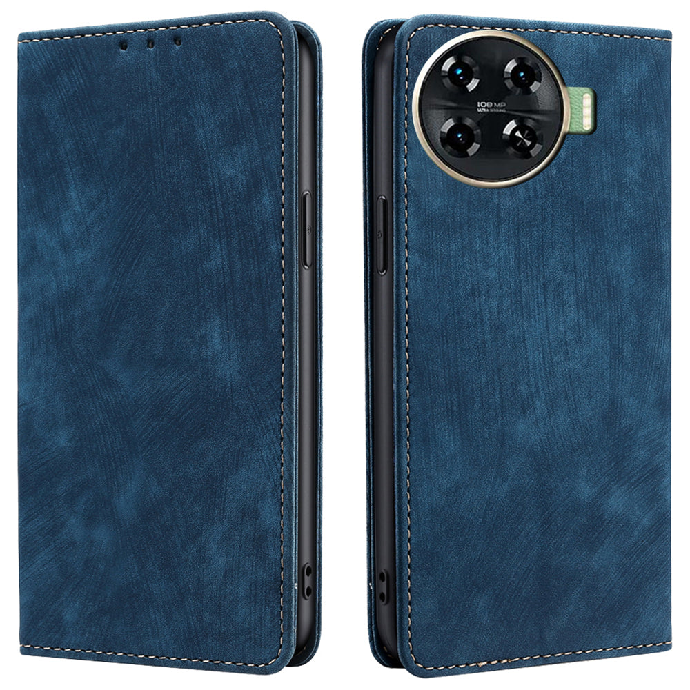 For Transsion Tecno Spark 20 Pro+ Case Anti-Scratch PU Leather Shell RFID Blocking Wallet Cell Phone Cover - Blue