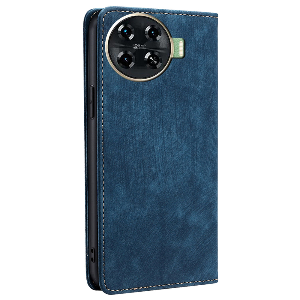 For Transsion Tecno Spark 20 Pro+ Case Anti-Scratch PU Leather Shell RFID Blocking Wallet Cell Phone Cover - Blue