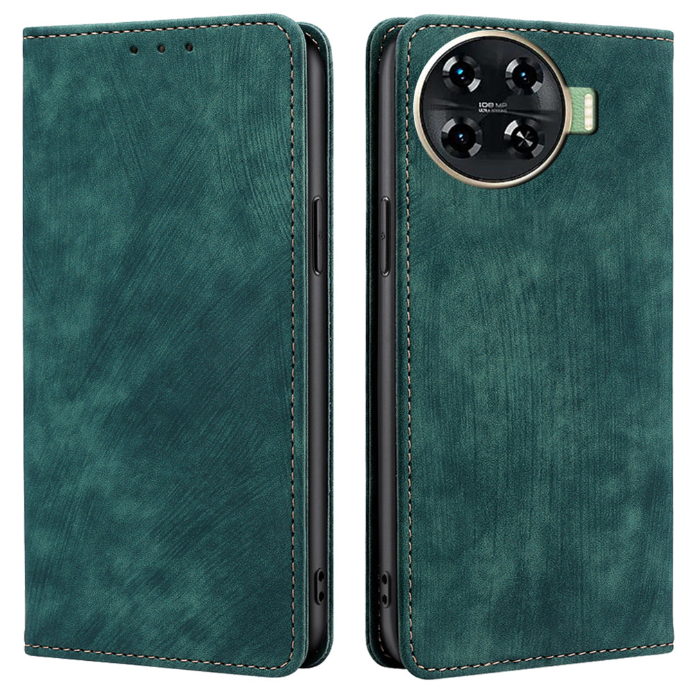 For Transsion Tecno Spark 20 Pro+ Case Anti-Scratch PU Leather Shell RFID Blocking Wallet Cell Phone Cover - Green