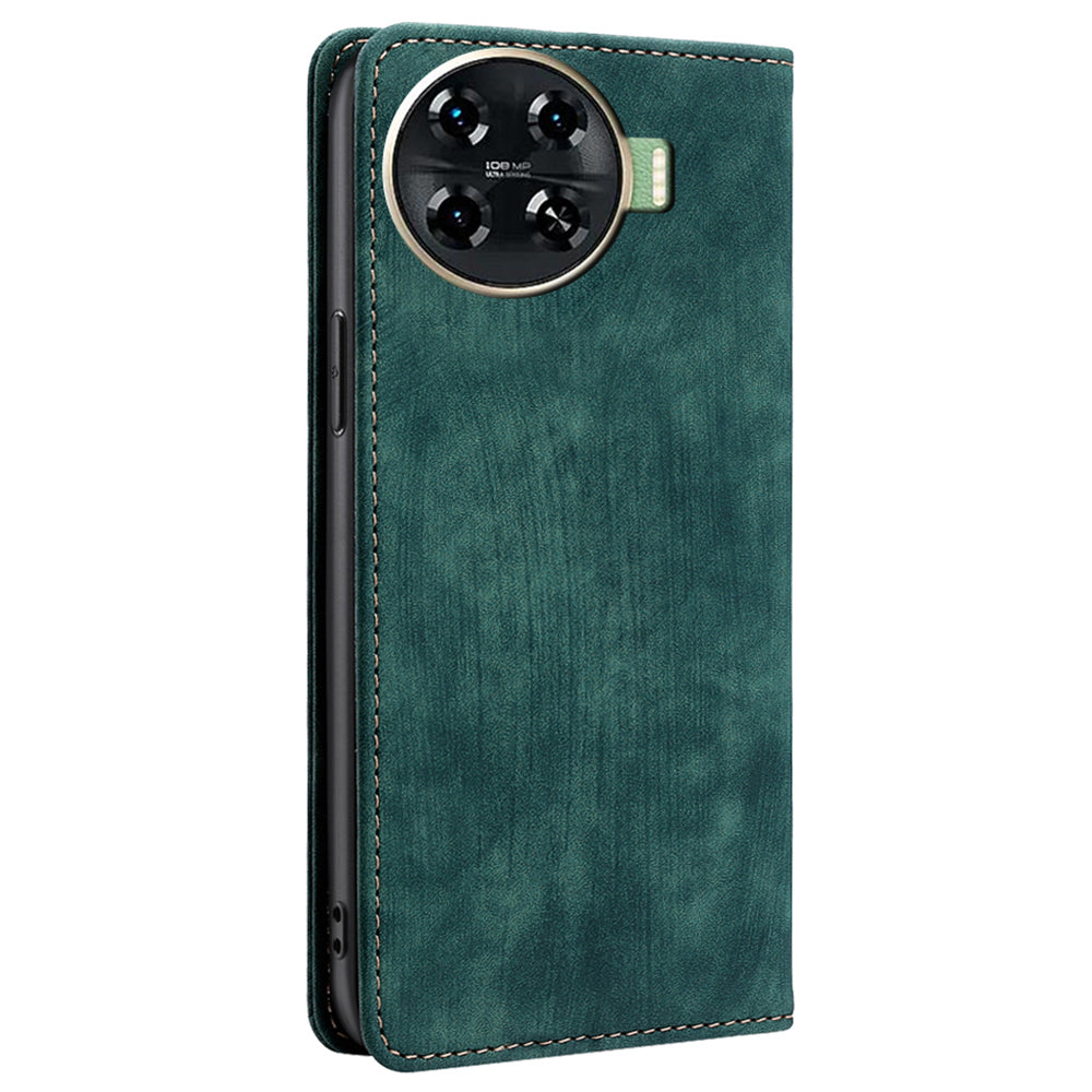 For Transsion Tecno Spark 20 Pro+ Case Anti-Scratch PU Leather Shell RFID Blocking Wallet Cell Phone Cover - Green