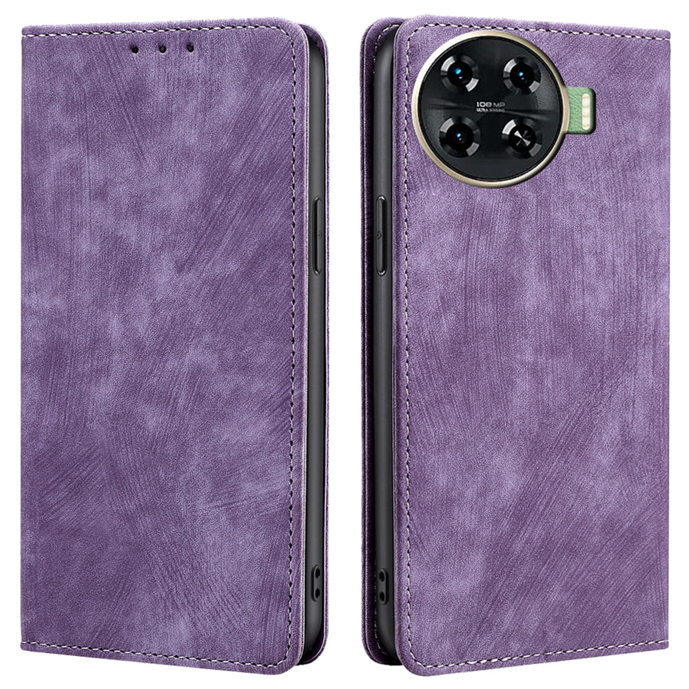 For Transsion Tecno Spark 20 Pro+ Case Anti-Scratch PU Leather Shell RFID Blocking Wallet Cell Phone Cover - Purple