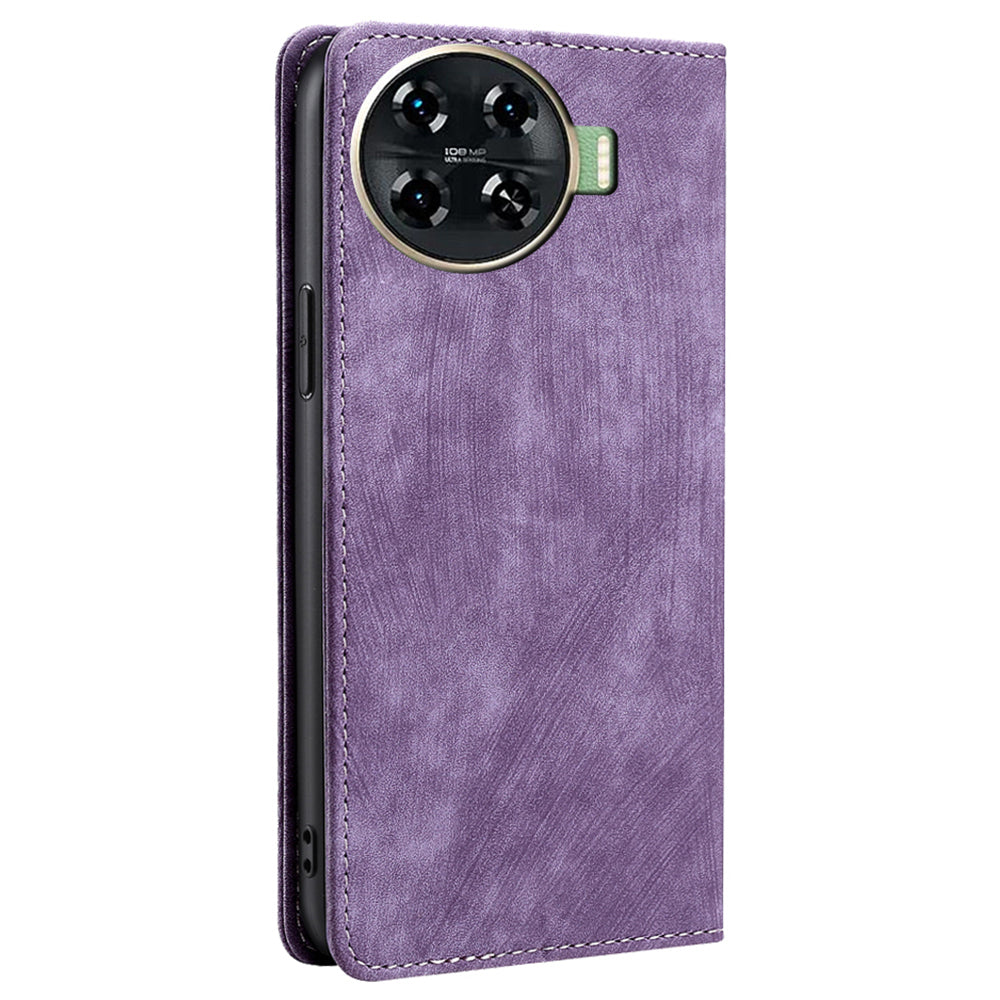 For Transsion Tecno Spark 20 Pro+ Case Anti-Scratch PU Leather Shell RFID Blocking Wallet Cell Phone Cover - Purple
