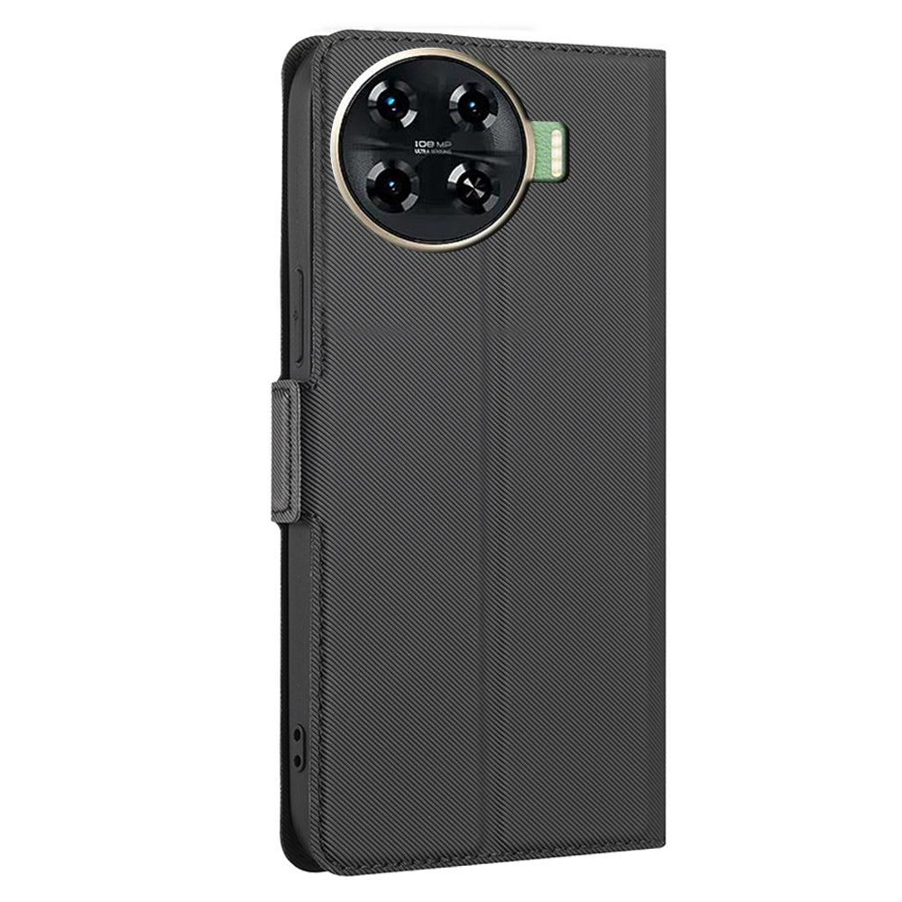 For Transsion Tecno Spark 20 Pro+ Case Twill Texture Side Clasps PU Leather Phone Cover - Black