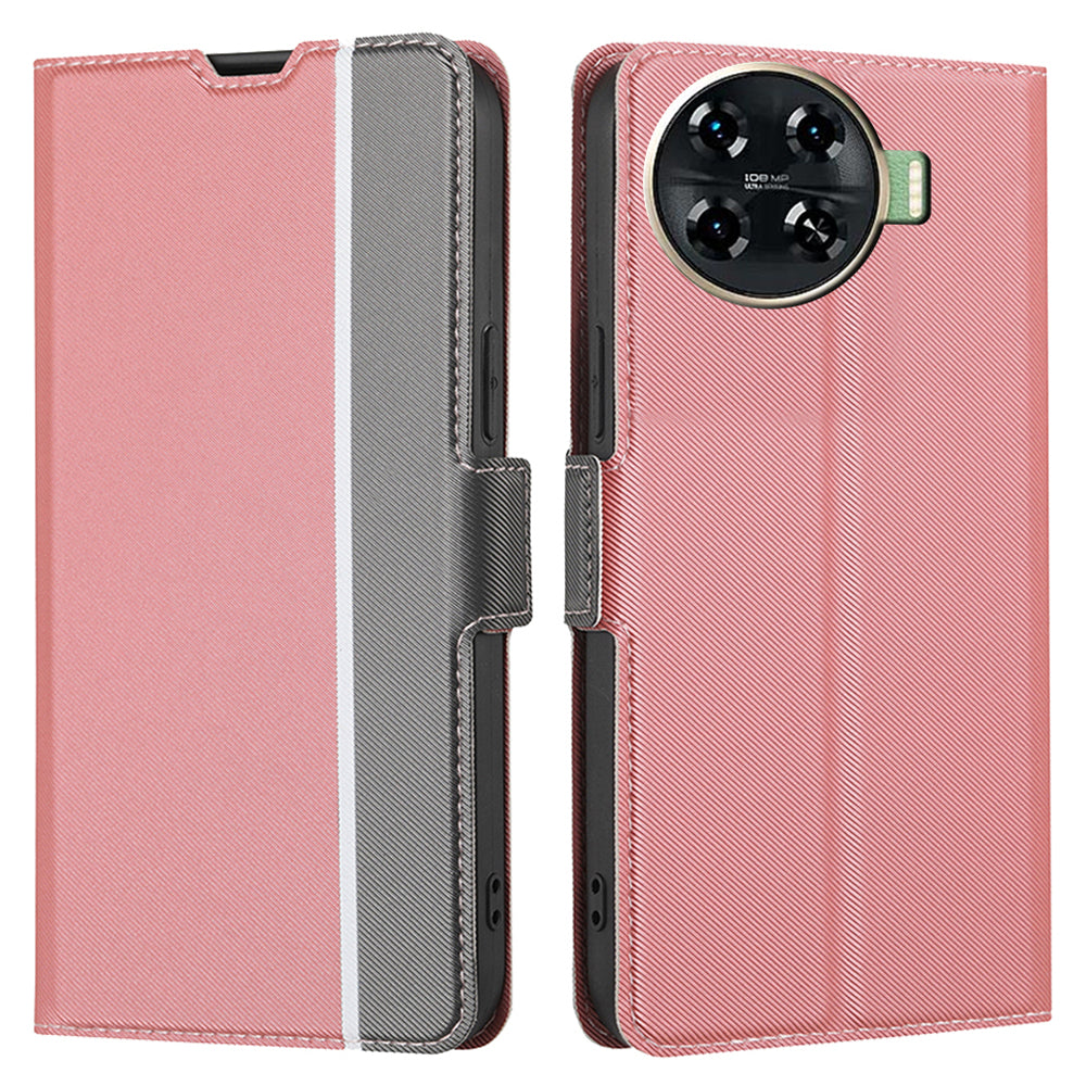 For Transsion Tecno Spark 20 Pro+ Case Twill Texture Side Clasps PU Leather Phone Cover - Pink