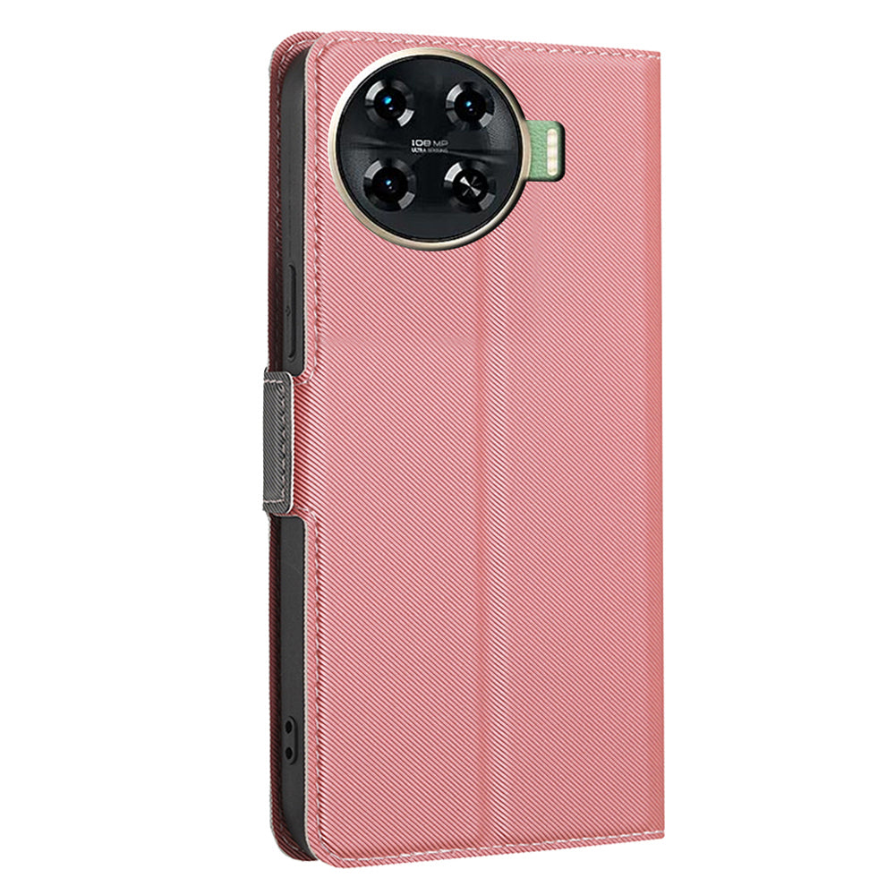 For Transsion Tecno Spark 20 Pro+ Case Twill Texture Side Clasps PU Leather Phone Cover - Pink