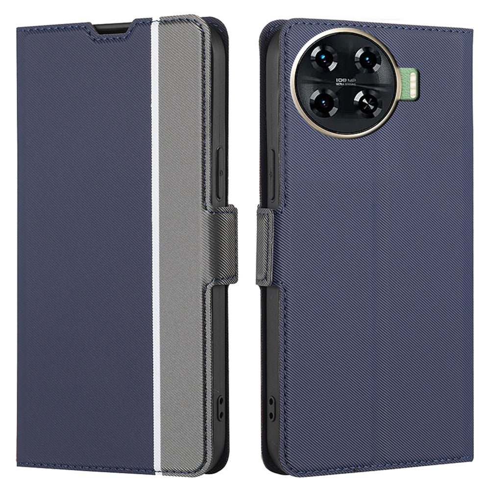 For Transsion Tecno Spark 20 Pro+ Case Twill Texture Side Clasps PU Leather Phone Cover - Blue