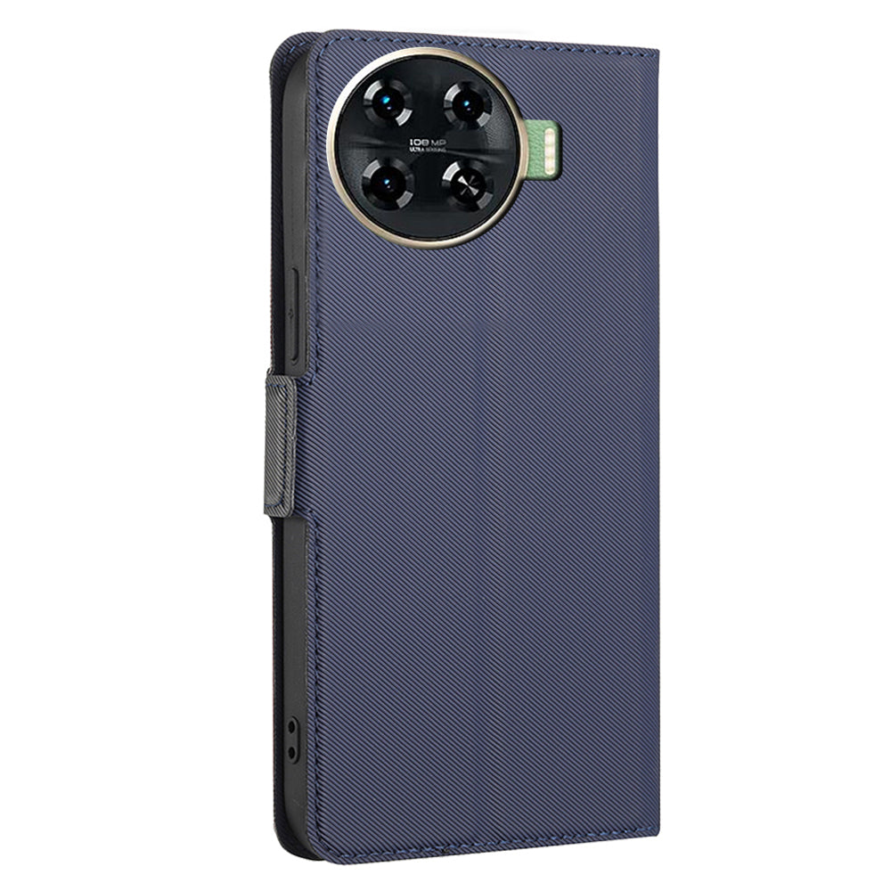 For Transsion Tecno Spark 20 Pro+ Case Twill Texture Side Clasps PU Leather Phone Cover - Blue