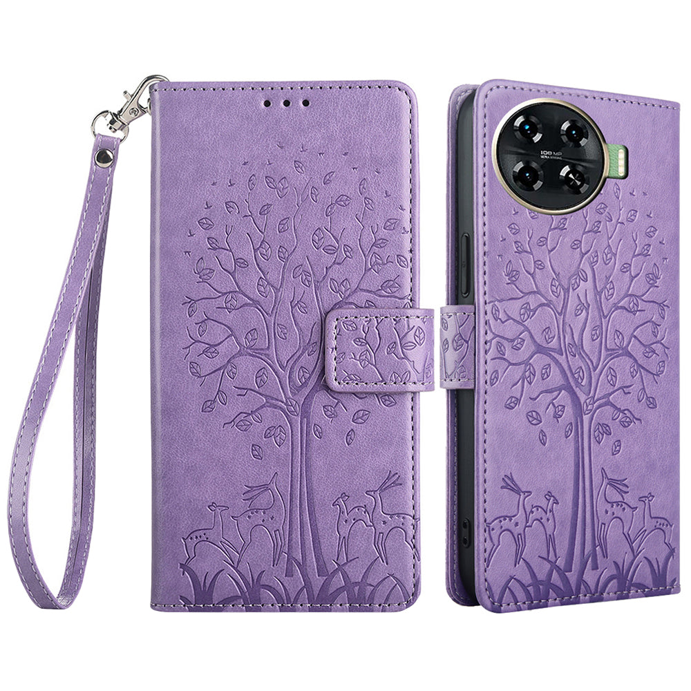 For Transsion Tecno Spark 20 Pro+ Case Tree Imprinted Wallet Stand Leather Phone Cover - Purple