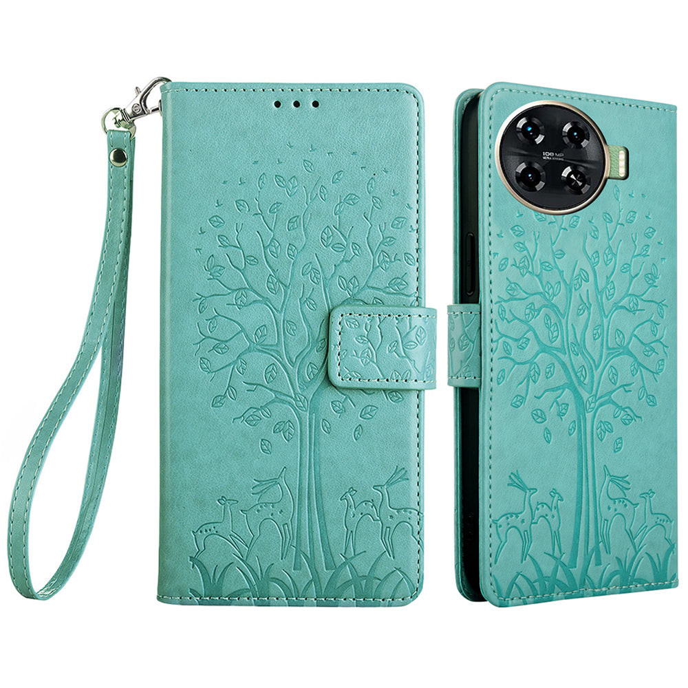 For Transsion Tecno Spark 20 Pro+ Case Tree Imprinted Wallet Stand Leather Phone Cover - Green