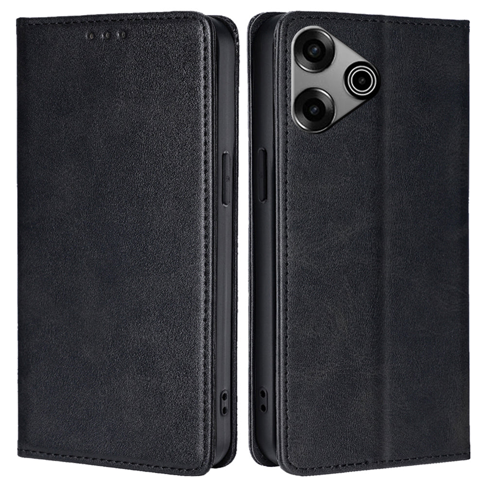 For Transsion Tecno Pova 6 Pro 5G Case Magnetic Closure Leather Wallet Phone Cover - Black