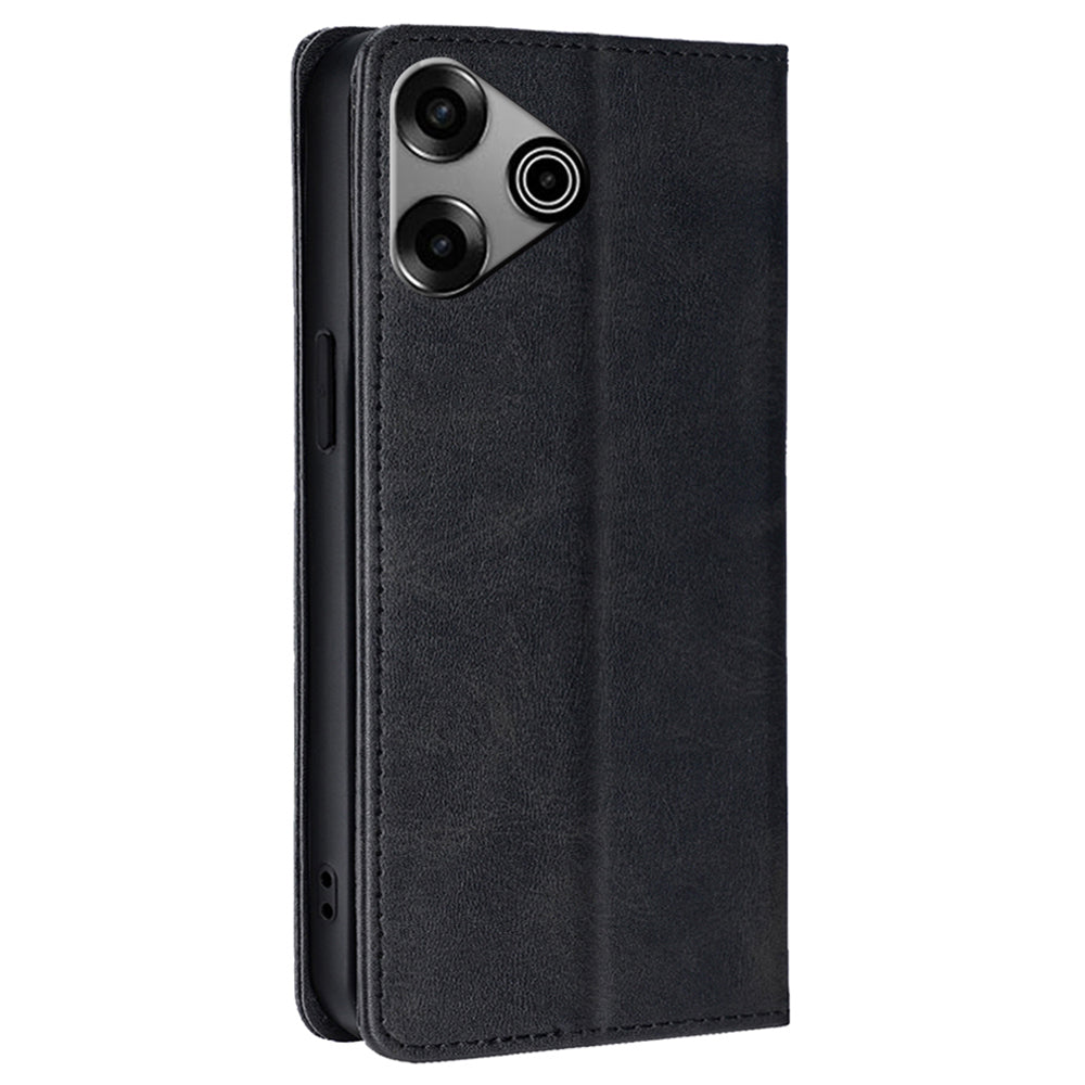 For Transsion Tecno Pova 6 Pro 5G Case Magnetic Closure Leather Wallet Phone Cover - Black