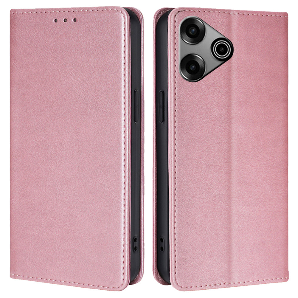 For Transsion Tecno Pova 6 Pro 5G Case Magnetic Closure Leather Wallet Phone Cover - Rose Gold