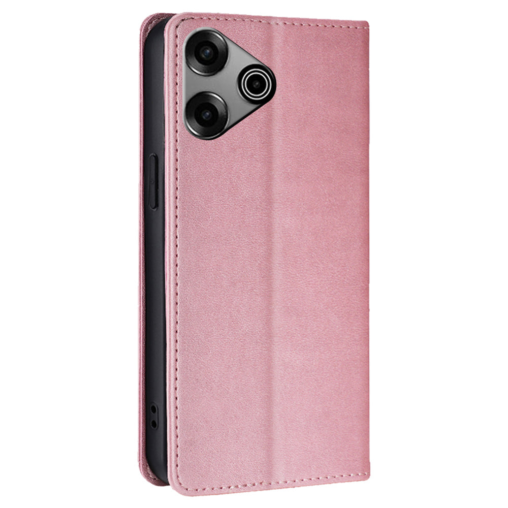 For Transsion Tecno Pova 6 Pro 5G Case Magnetic Closure Leather Wallet Phone Cover - Rose Gold