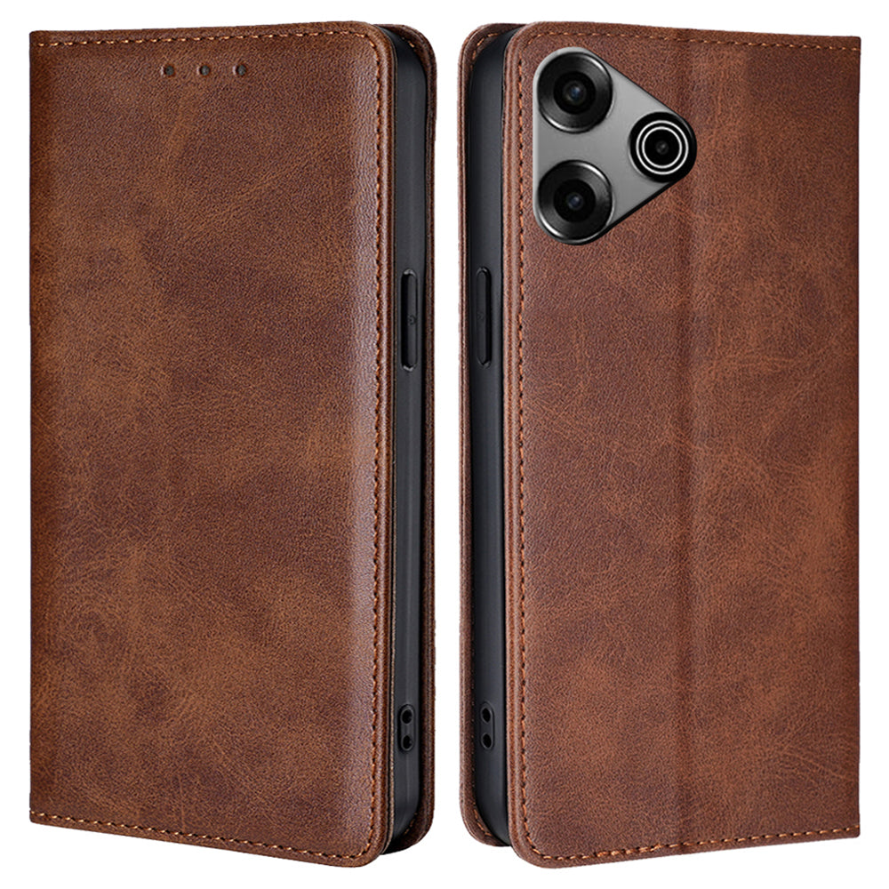 For Transsion Tecno Pova 6 Pro 5G Case Magnetic Closure Leather Wallet Phone Cover - Brown