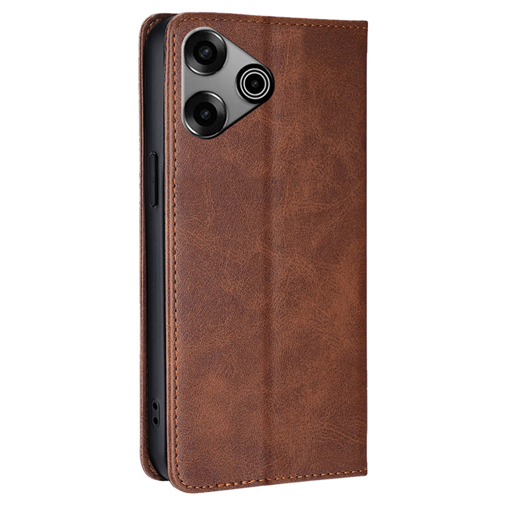 For Transsion Tecno Pova 6 Pro 5G Case Magnetic Closure Leather Wallet Phone Cover - Brown