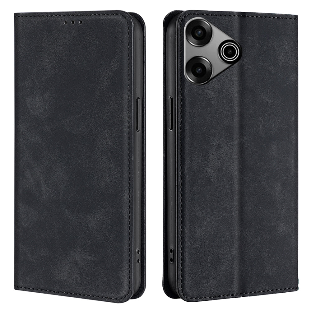 For Transsion Tecno Pova 6 Pro 5G Case Card Holder Magnetic Closing Leather Phone Cover - Black