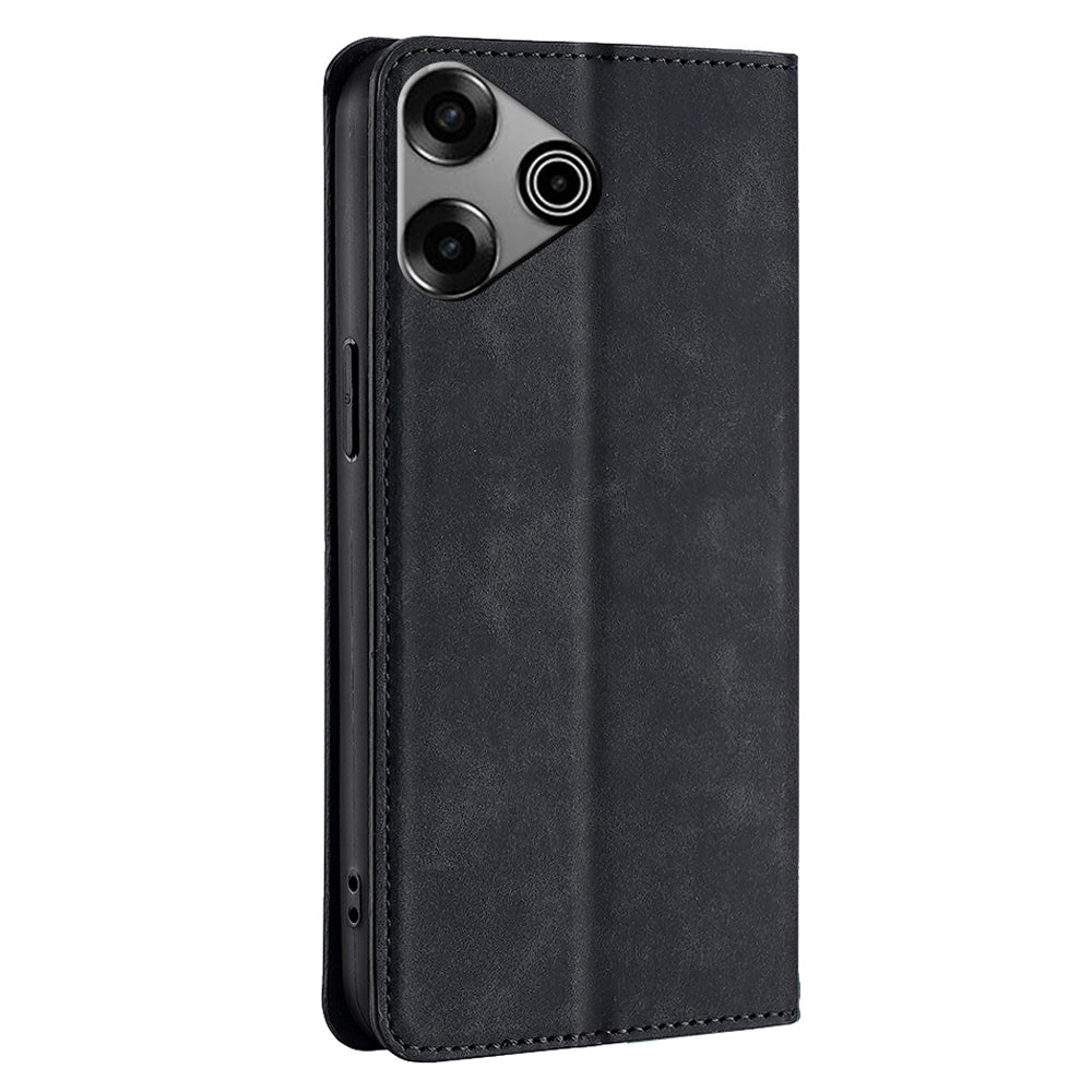 For Transsion Tecno Pova 6 Pro 5G Case Card Holder Magnetic Closing Leather Phone Cover - Black