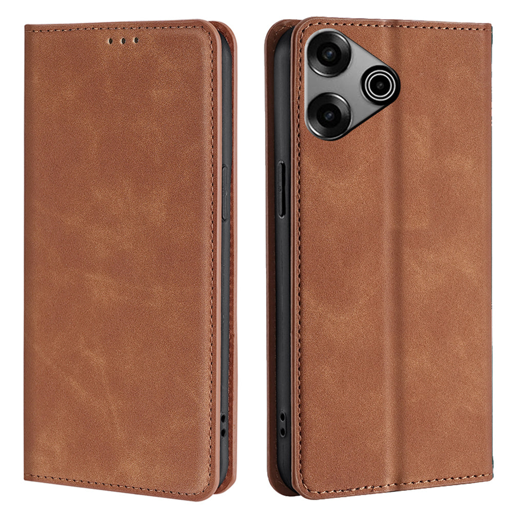 For Transsion Tecno Pova 6 Pro 5G Case Card Holder Magnetic Closing Leather Phone Cover - Light Brown