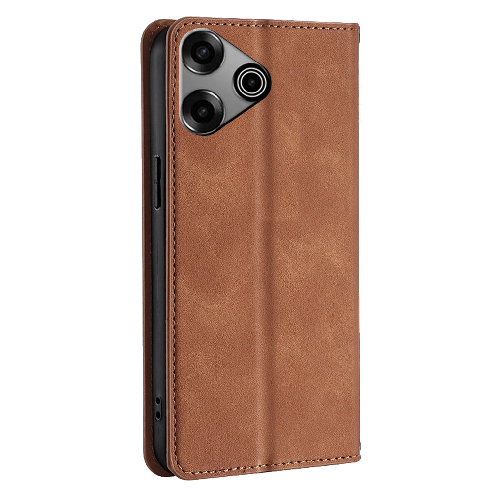 For Transsion Tecno Pova 6 Pro 5G Case Card Holder Magnetic Closing Leather Phone Cover - Light Brown