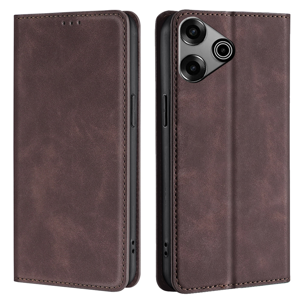 For Transsion Tecno Pova 6 Pro 5G Case Card Holder Magnetic Closing Leather Phone Cover - Dark Brown