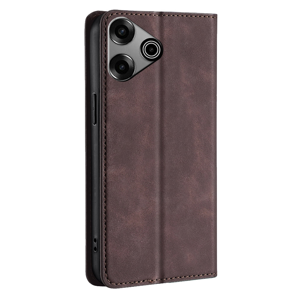 For Transsion Tecno Pova 6 Pro 5G Case Card Holder Magnetic Closing Leather Phone Cover - Dark Brown