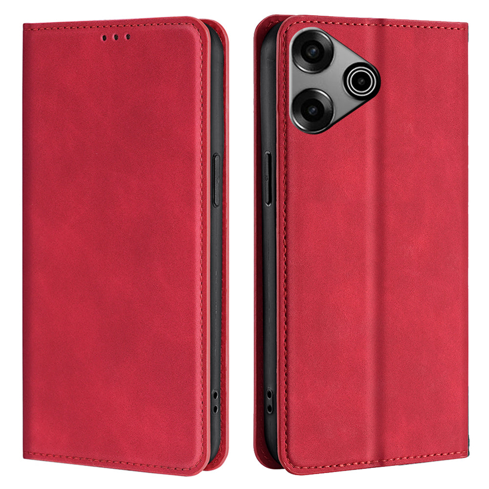 For Transsion Tecno Pova 6 Pro 5G Case Card Holder Magnetic Closing Leather Phone Cover - Red