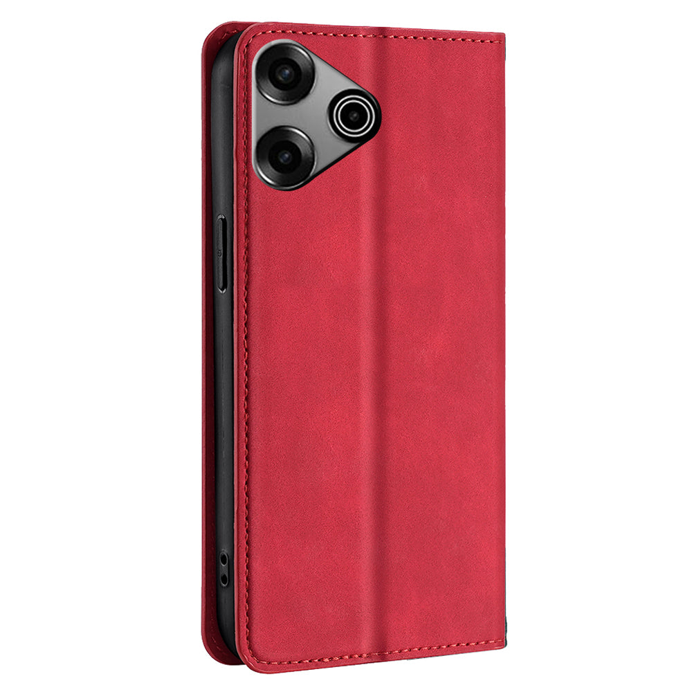 For Transsion Tecno Pova 6 Pro 5G Case Card Holder Magnetic Closing Leather Phone Cover - Red