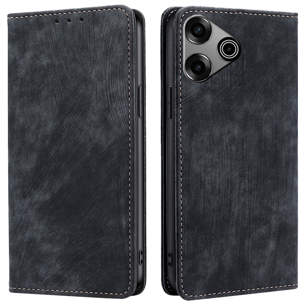 For Transsion Tecno Pova 6 Pro 5G Case RFID Blocking PU Leather Wallet Flip Phone Cover - Black