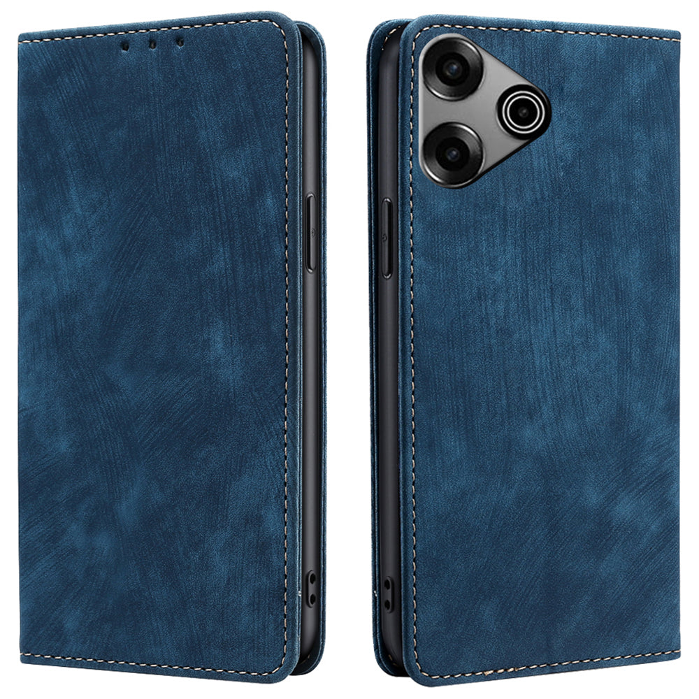 For Transsion Tecno Pova 6 Pro 5G Case RFID Blocking PU Leather Wallet Flip Phone Cover - Blue